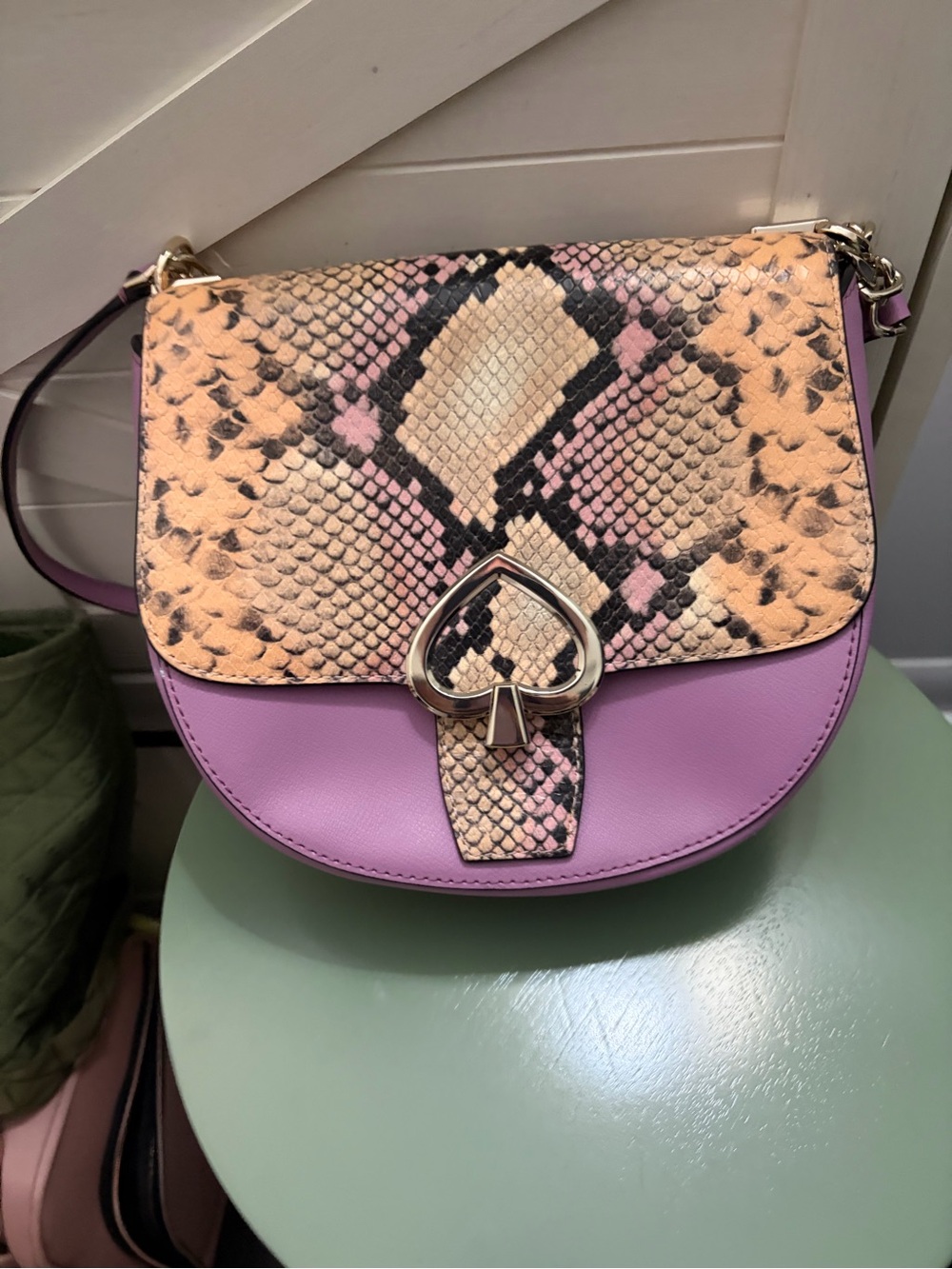 Kate Spade Purple Snake-Print Saddle Crossbody Bag